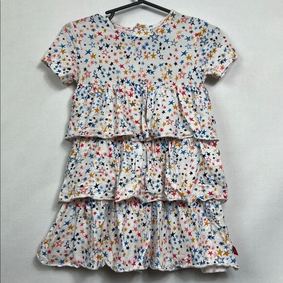 Magnetic Me Starry Print Dress - White, Blue, Orange tiers ruffles size 18-24 m - Picture 3 of 16